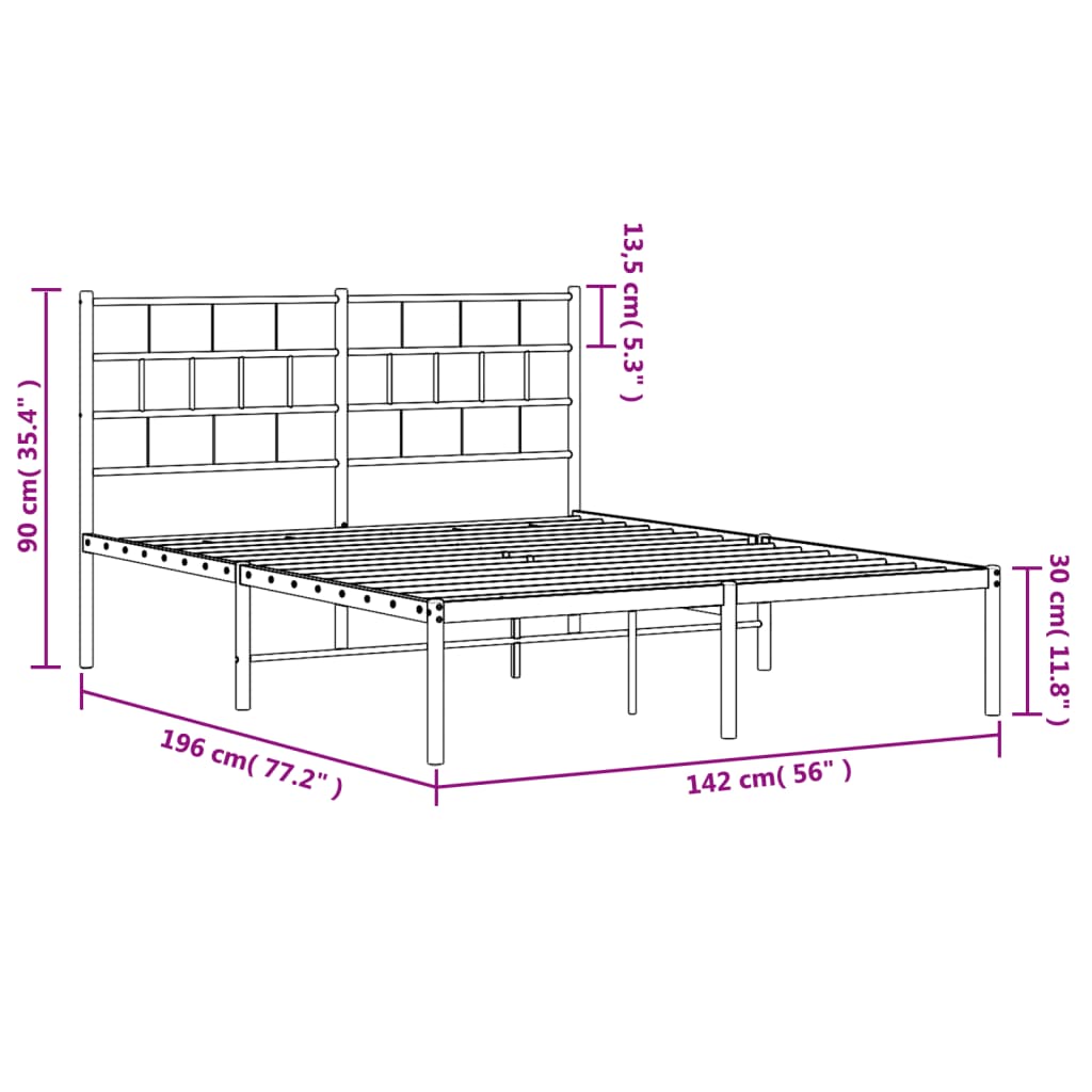 vidaXL Metal Bed Frame without Mattress with Headboard White 135x190 cm Double