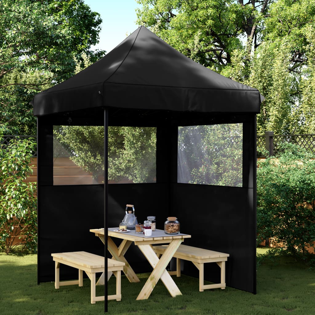 vidaXL Foldable Party Tent Pop-Up with 2 Sidewalls Black