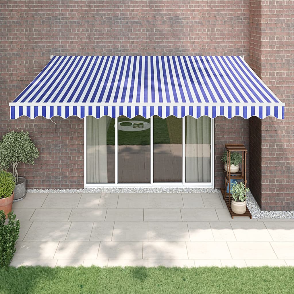 vidaXL Retractable Awning Blue and White 4x3 m Fabric and Aluminium