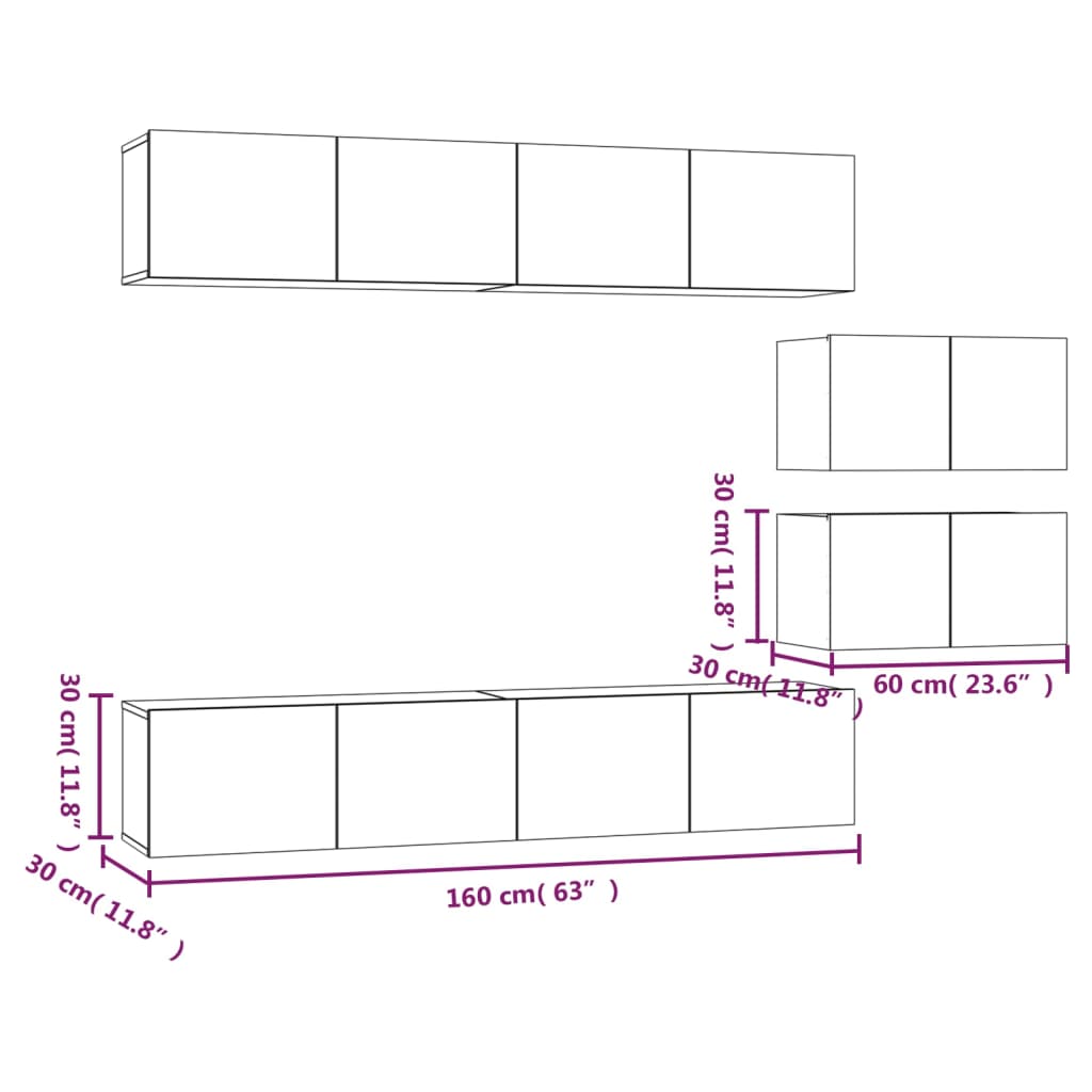 vidaXL 6 Piece TV Cabinet Set Black Engineered Wood