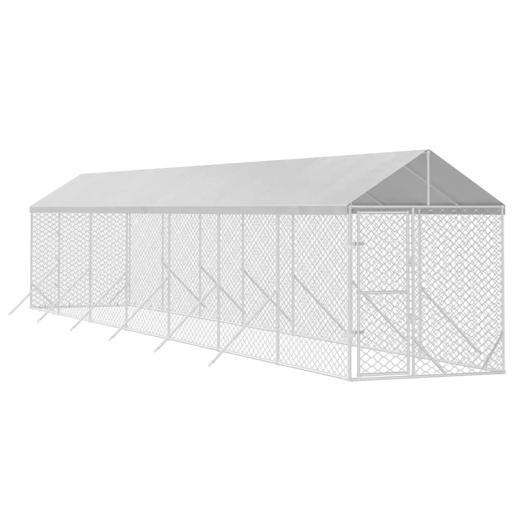 vidaXL Outdoor Dog Kennel with Roof Silver 2x14x2.5 m Galvanised Steel