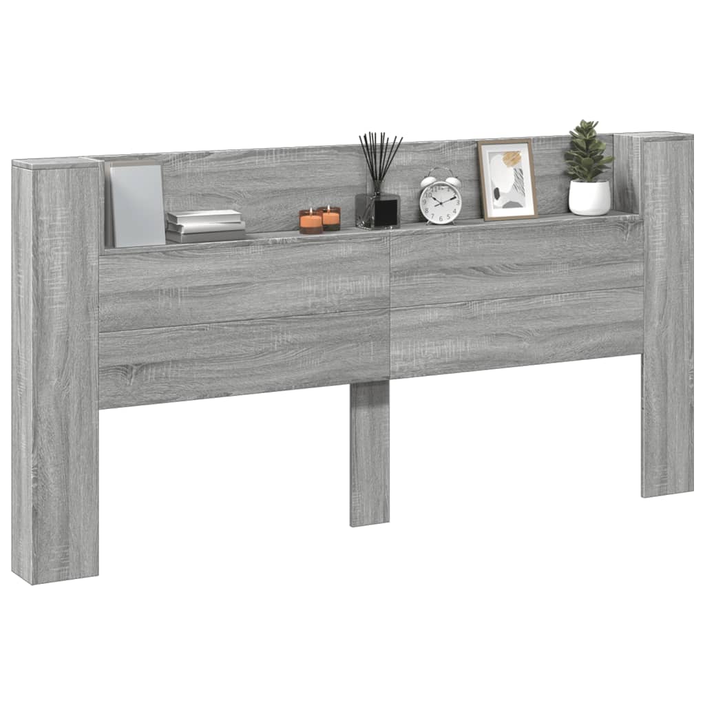 vidaXL Headboard Cabinet with LED Grey Sonoma 200x16.5x103.5 cm