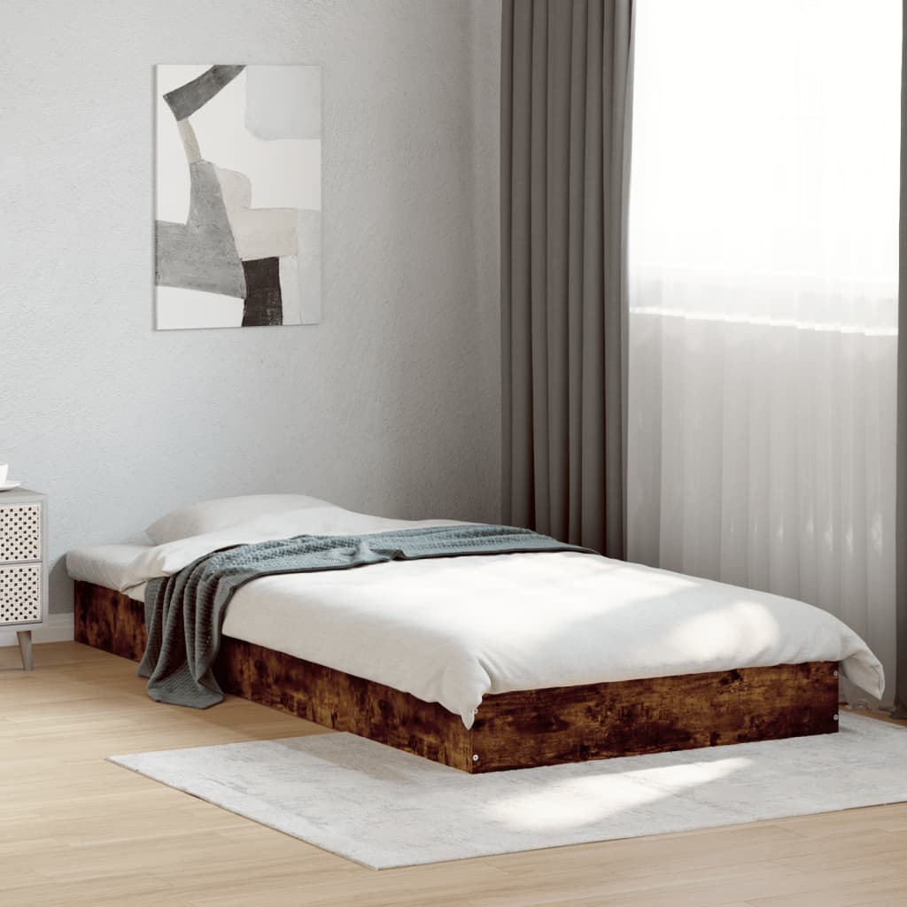 vidaXL Bed Frame without Mattress Smoked Oak 75x190 cm Small Single Engineered Wood