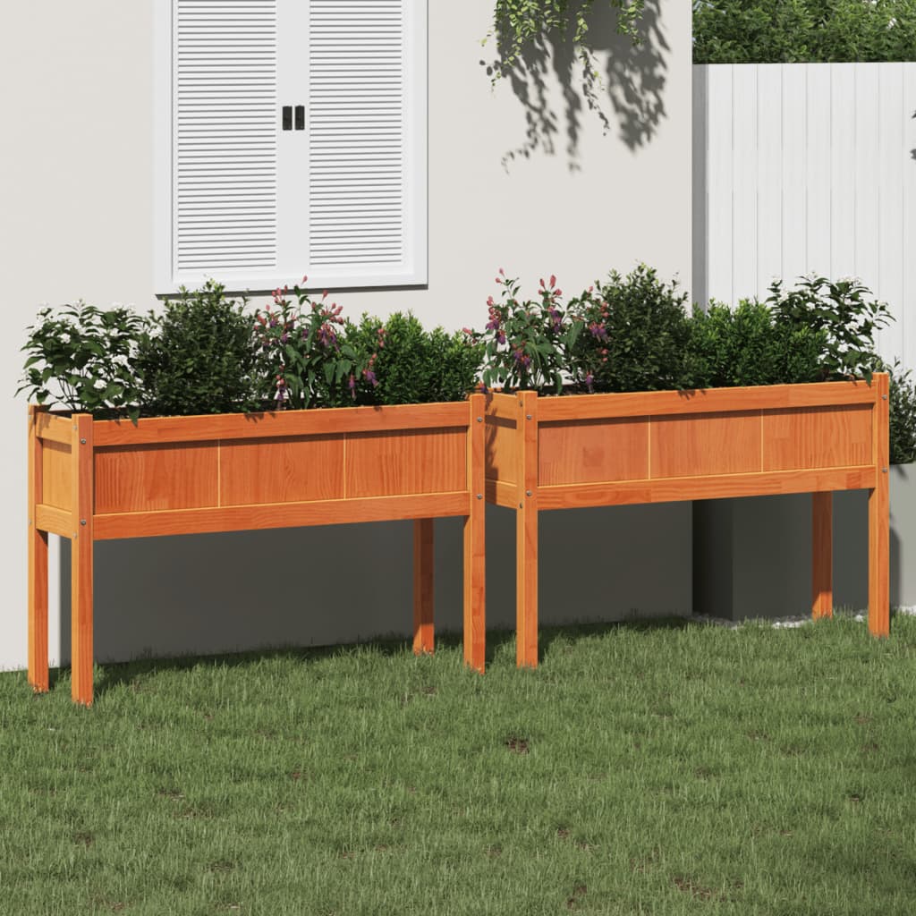 vidaXL Garden Planters 2 pcs with Legs Wax Brown Solid Wood Pine