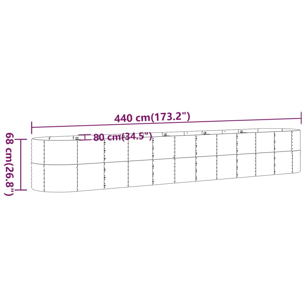 vidaXL Garden Raised Bed Powder-coated Steel 440x80x68 cm Brown