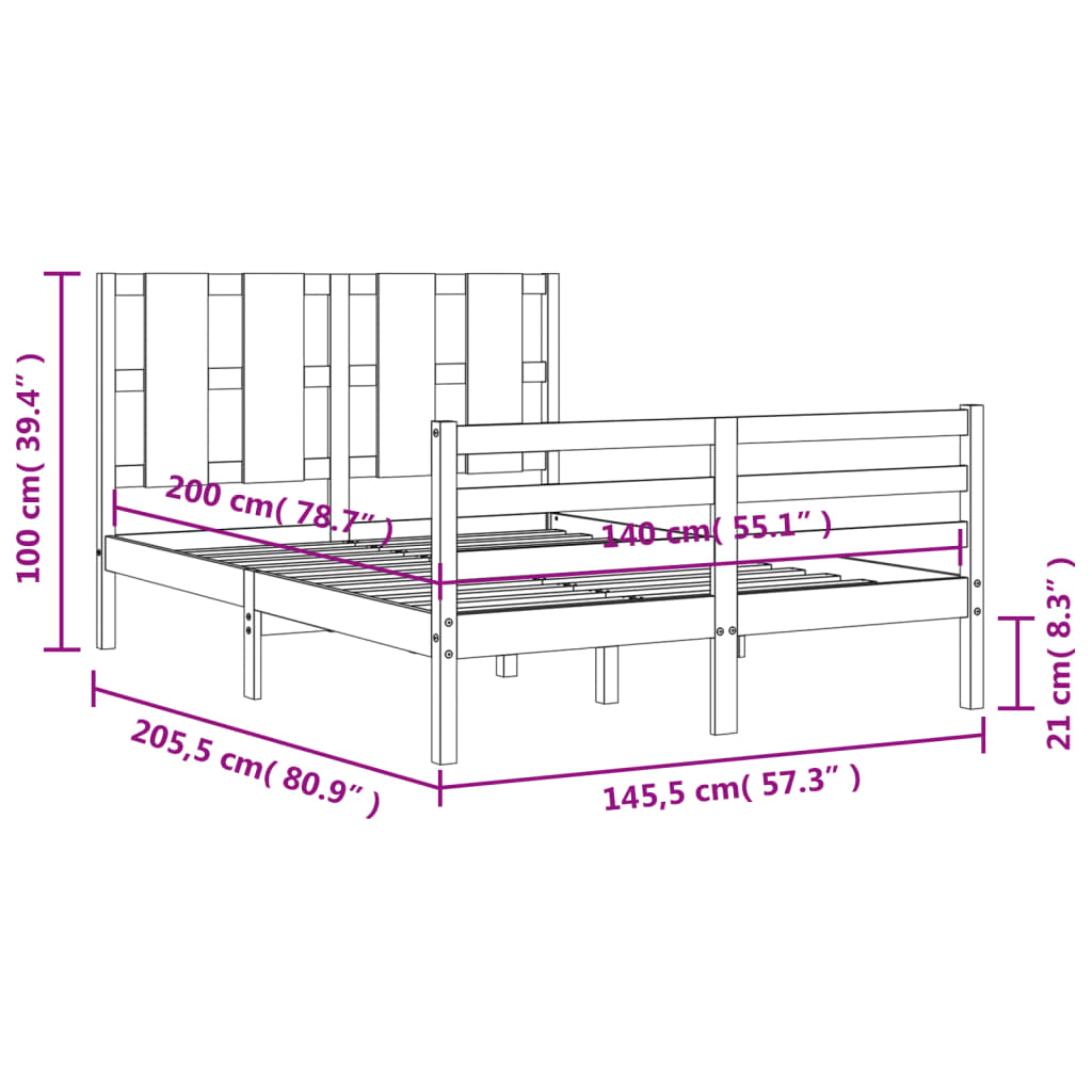 vidaXL Bed Frame without Mattress 140x200 cm Solid Wood