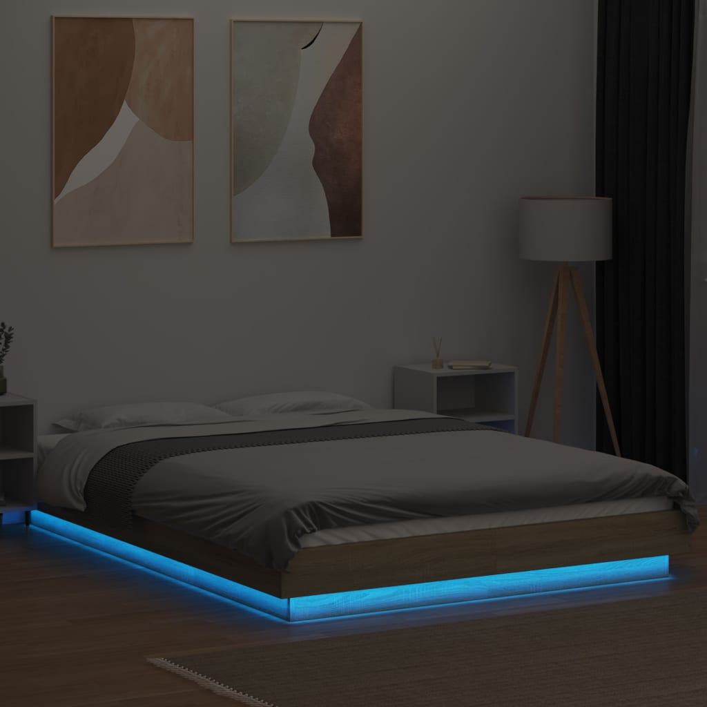 vidaXL Bed Frame with LED Lights without Mattress Sonoma Oak 135x190 cm Double