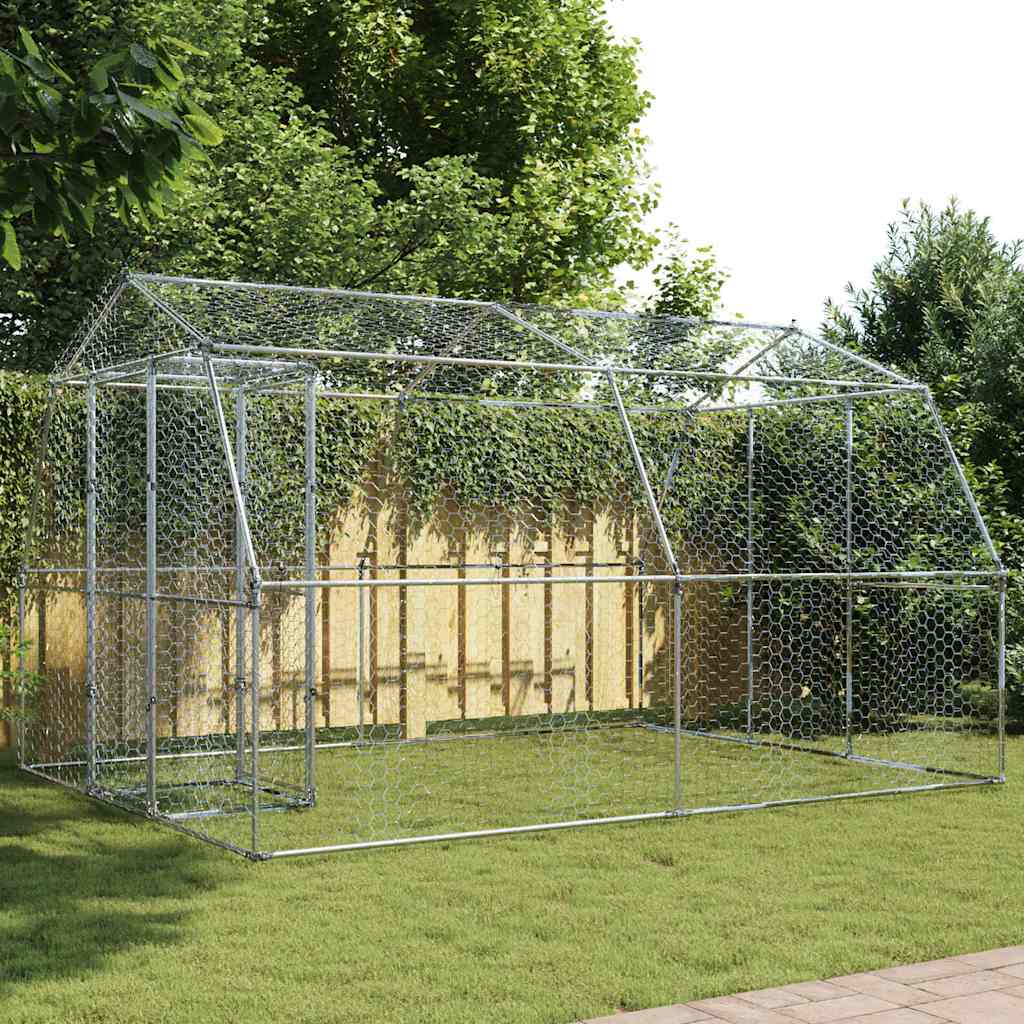 vidaXL Bird Cage with Roof and Door Silver Galvanised Steel