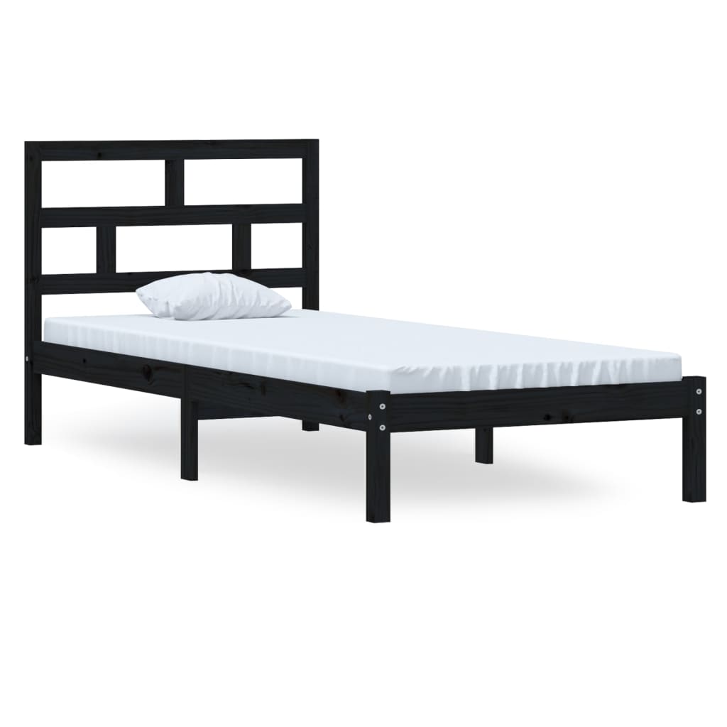 vidaXL Bed Frame without Mattress Black Solid Wood 100x200 cm (810011+814183)