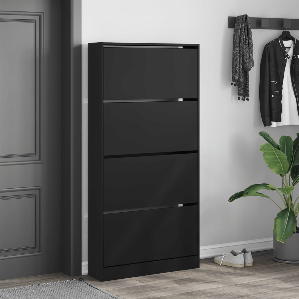 vidaXL Shoe Cabinet with 4 Flip-Drawers Black 80x21x163.5 cm