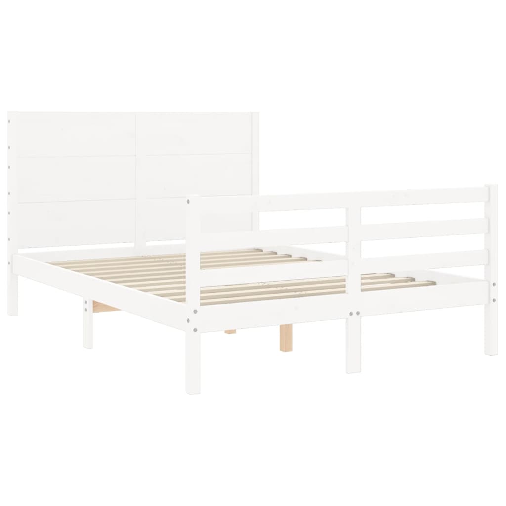 vidaXL Bed Frame without Mattress White Double Solid Wood