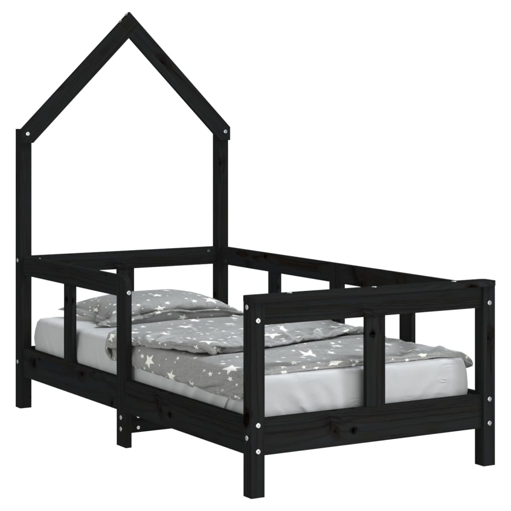 vidaXL Kids Bed Frame Black 70x140 cm Solid Wood Pine