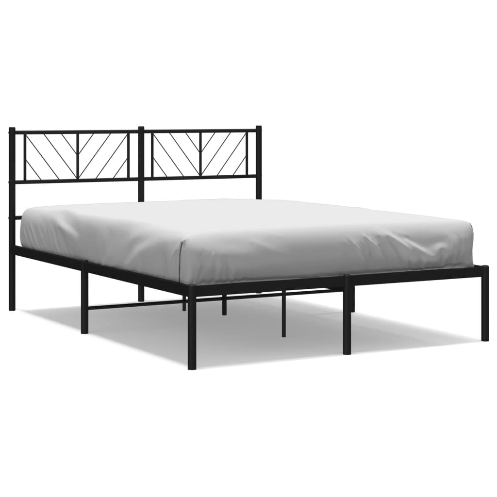 vidaXL Metal Bed Frame without Mattress with Headboard Black 150x200 cm King Size