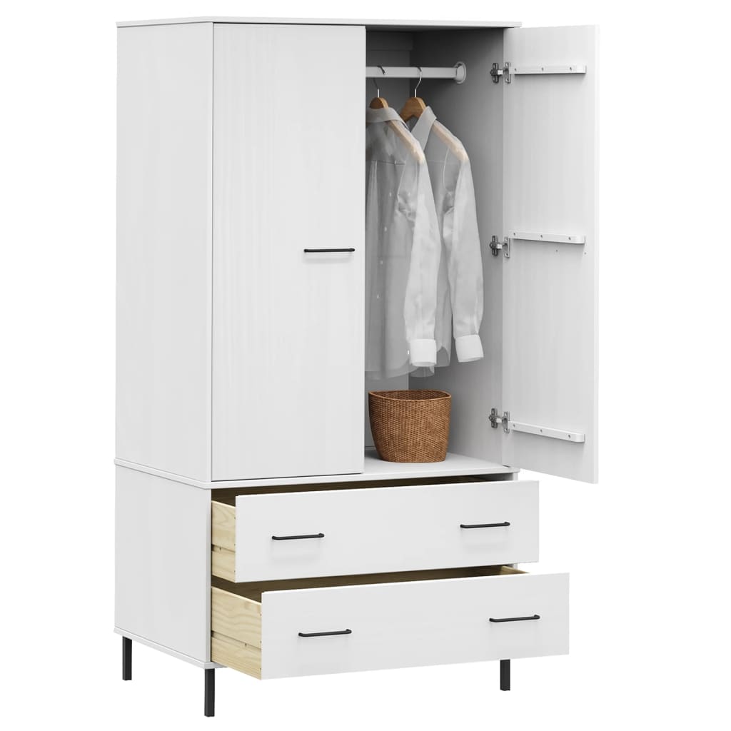 vidaXL Wardrobe with Metal Legs White 90x55x172.5 cm Solid Wood OSLO