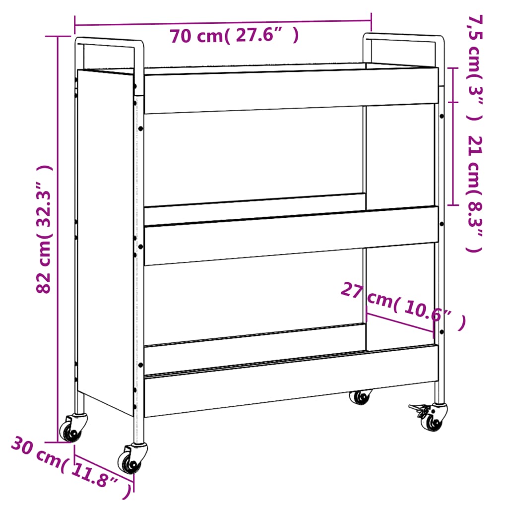 vidaXL Kitchen Trolley Smoked Oak 70x30x82 cm Engineered Wood