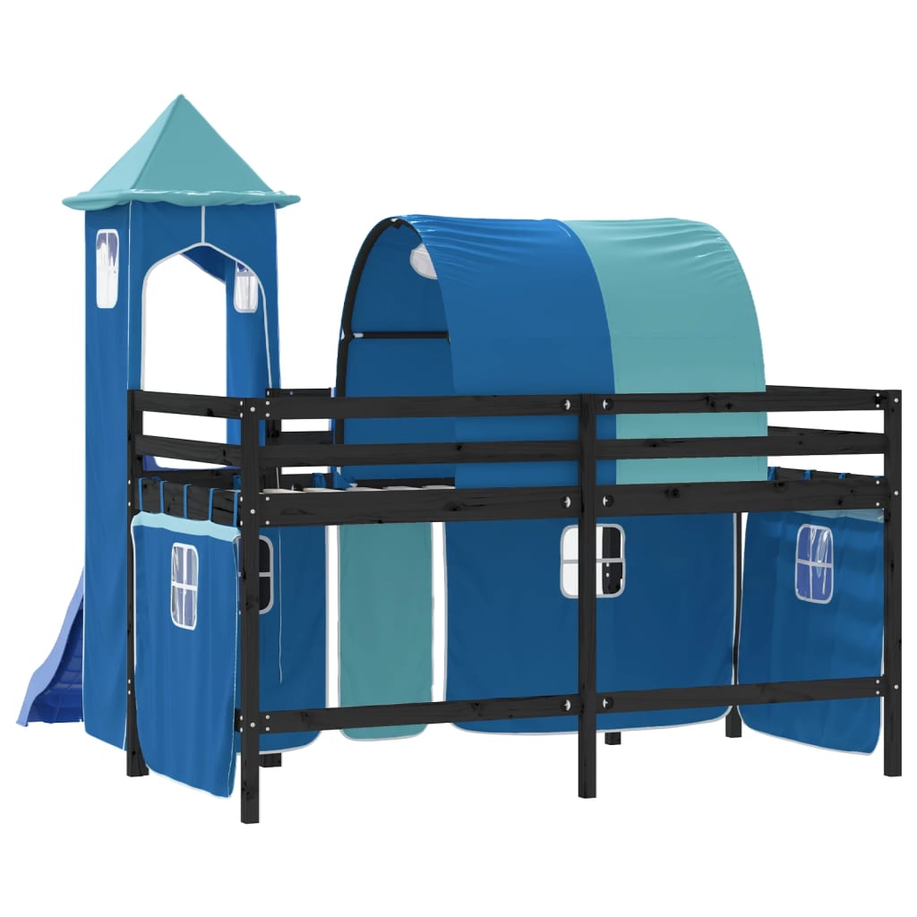 vidaXL Kids' Loft Bed with Tower without Mattress Blue 90x200 cm