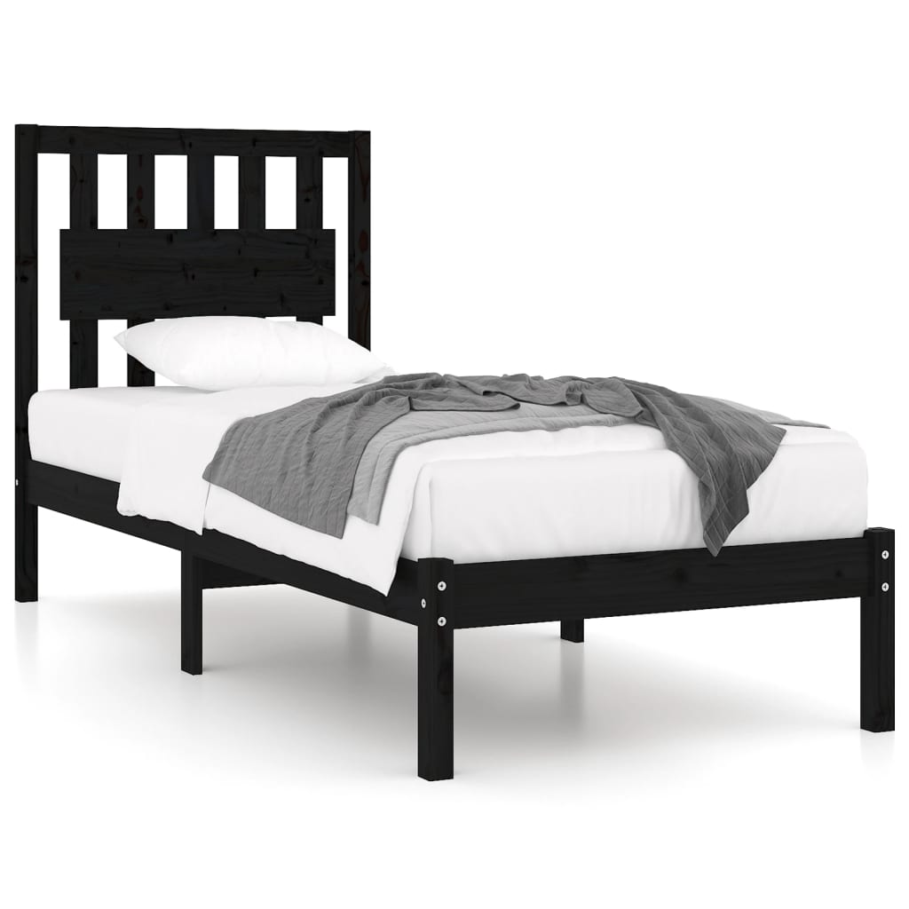 vidaXL Bed Frame without Mattress Black Solid Wood Single