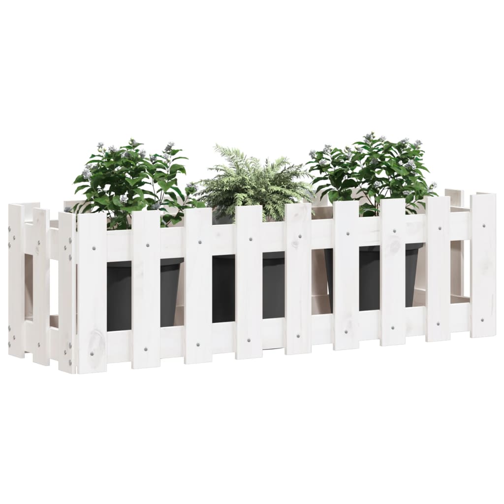 vidaXL Garden Raised Bed with Fence Design White 100x30x30 cm Solid Wood Pine