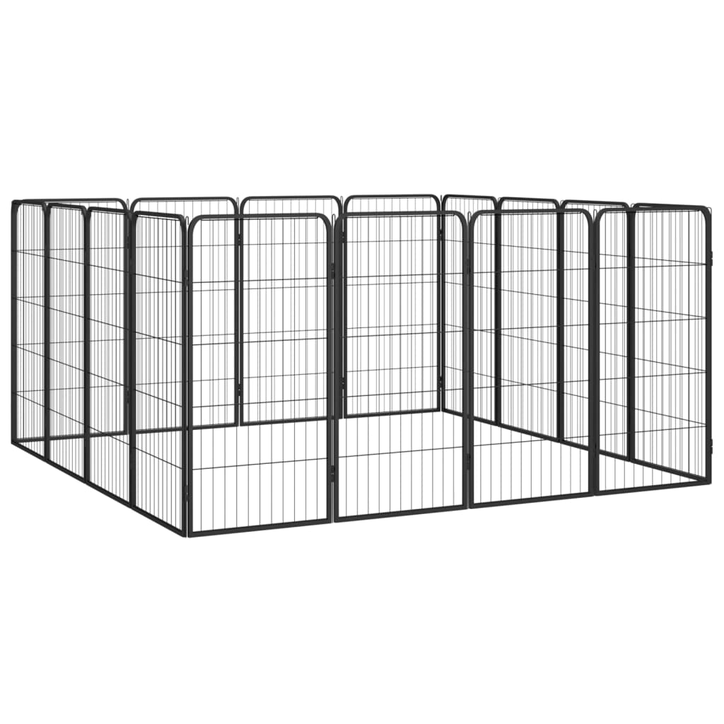 vidaXL 16-Panel Dog Playpen Black 50x100 cm Powder-coated Steel