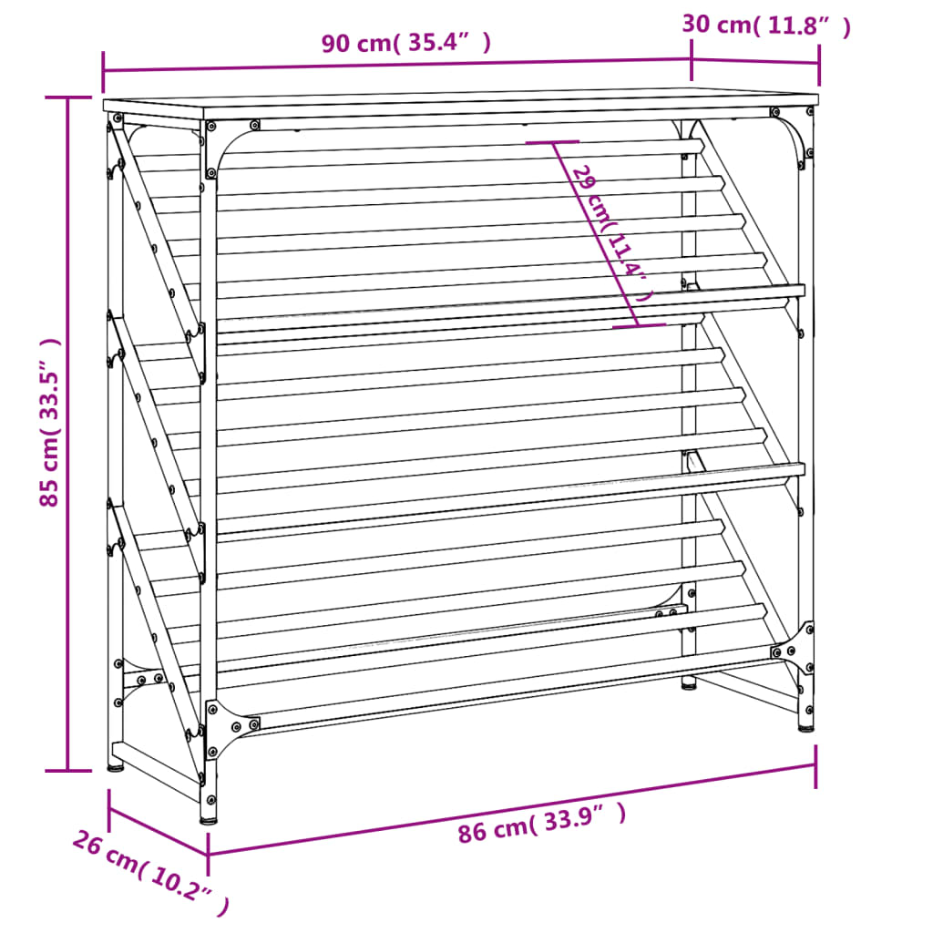 vidaXL Shoe Rack Black 90x30x85 cm Engineered Wood