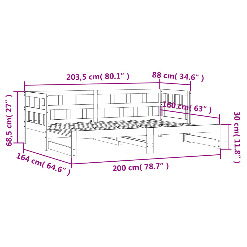 vidaXL Daybed with Trundle without Mattress 80x200 cm Solid Wood