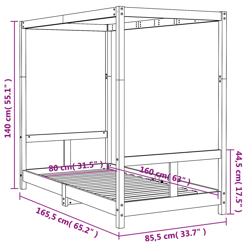 vidaXL Kids Bed Frame 80x160 cm Solid Wood Pine