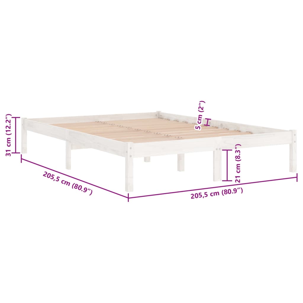 vidaXL Bed Frame without Mattress White Solid Wood 200x200 cm