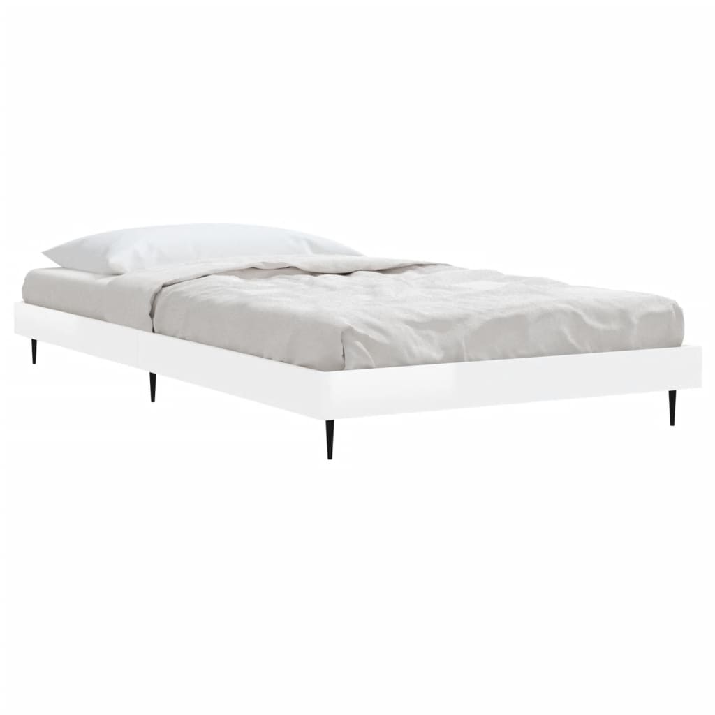 vidaXL Bed Frame without Mattress High Gloss White 90x190 cm Single