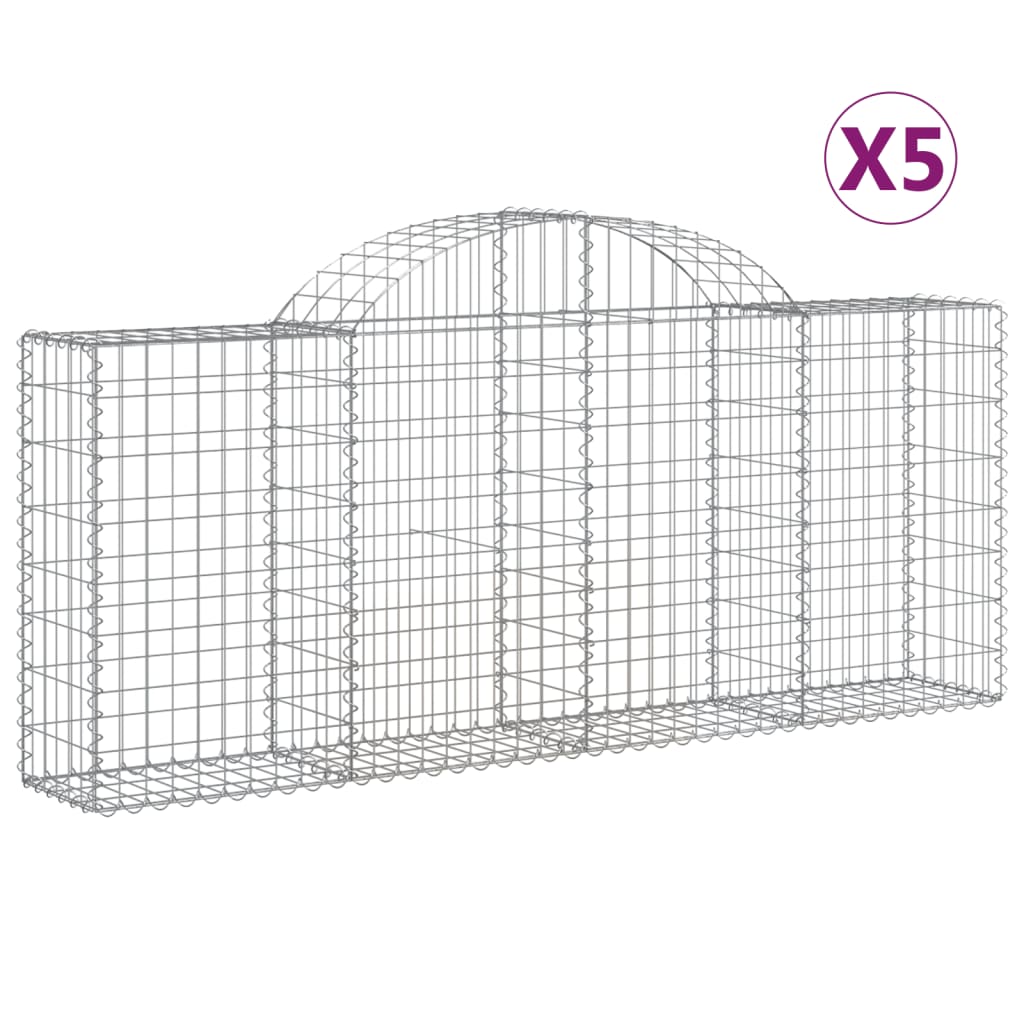 vidaXL Arched Gabion Baskets 5 pcs 200x30x80/100 cm Galvanised Iron