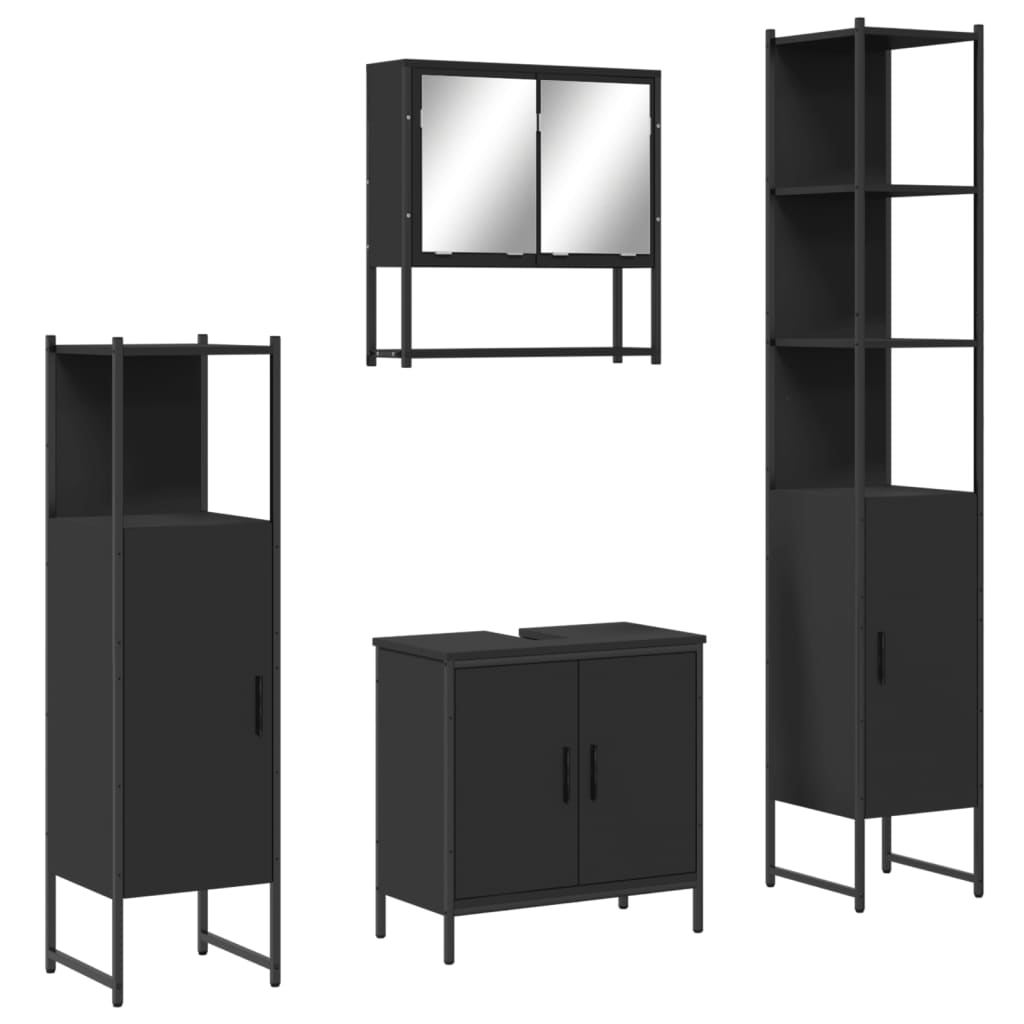 vidaXL 4 Piece Bathroom Furniture Set Black Engineered Wood