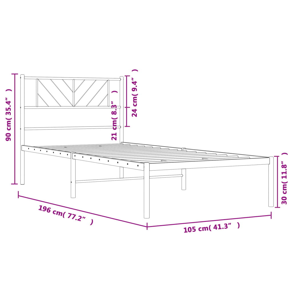 vidaXL Metal Bed Frame without Mattress with Headboard White 100x190 cm