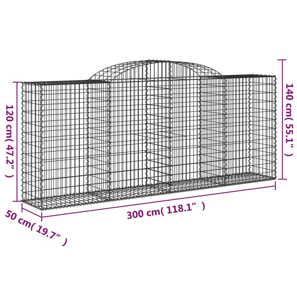 vidaXL Arched Gabion Baskets 3 pcs 300x50x120/140 cm Galvanised Iron