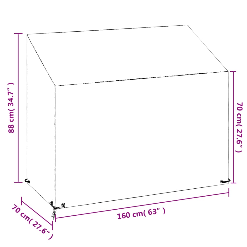 vidaXL Graden Bench Cover 8 Eyelets 160x70x70/88 cm Polyethylene