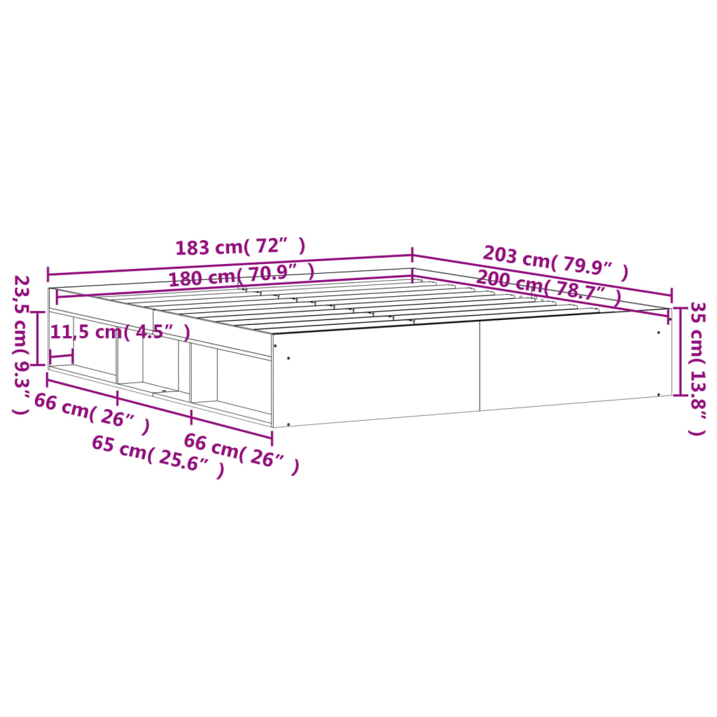 vidaXL Bed Frame without Mattress Concrete Grey 180x200 cm Super King Size