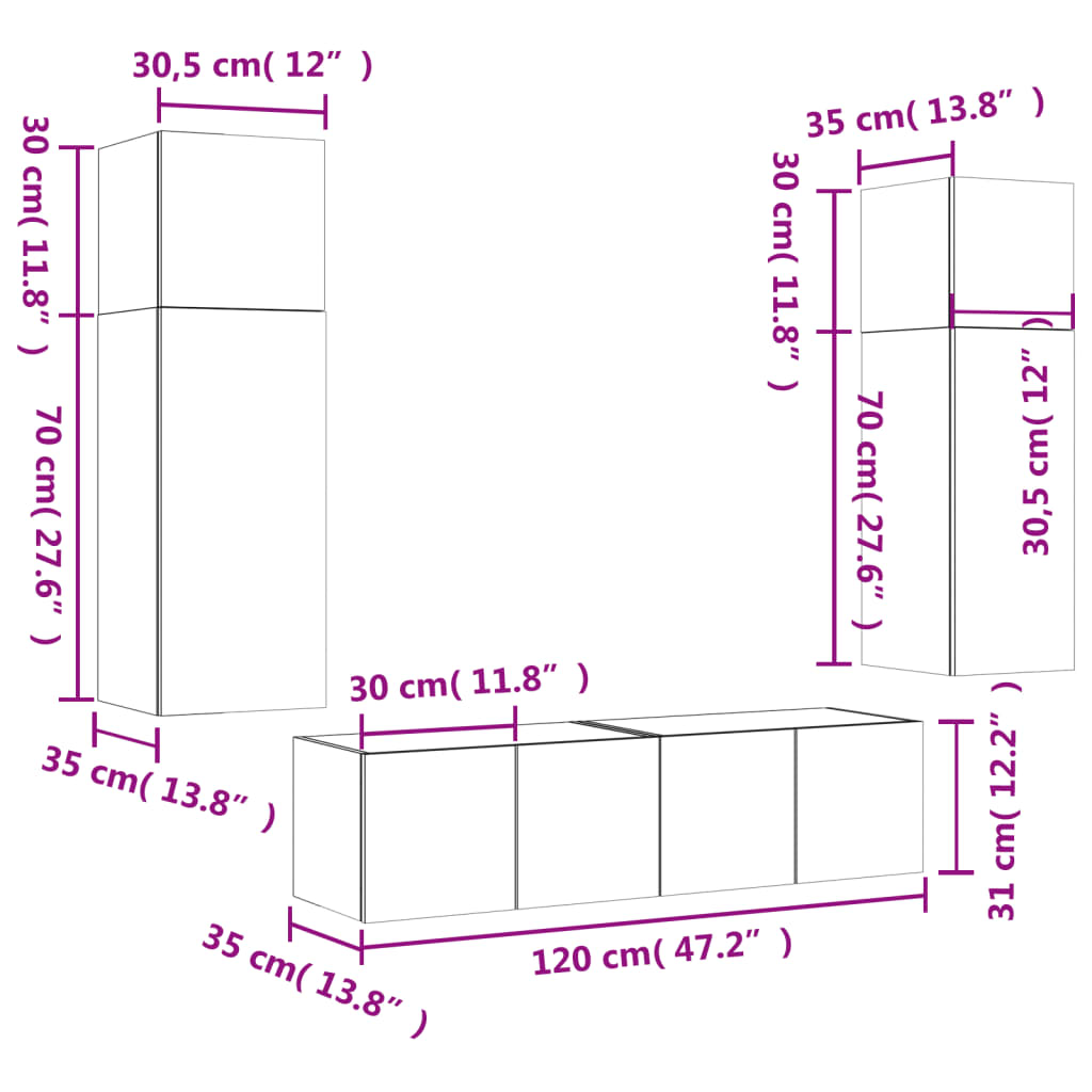 vidaXL 6 Piece TV Wall Units with LED Brown Oak Engineered Wood