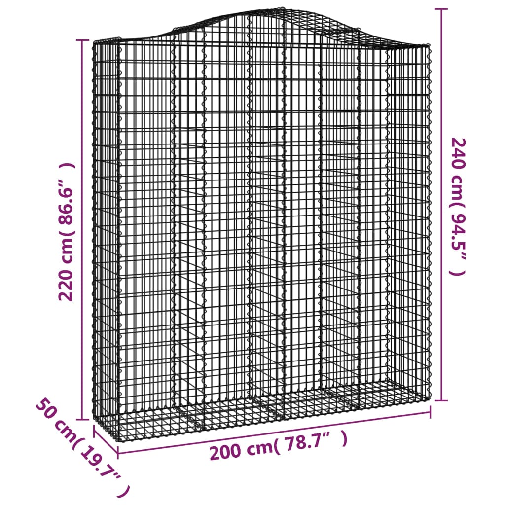 vidaXL Arched Gabion Baskets 6 pcs 200x50x220/240 cm Galvanised Iron