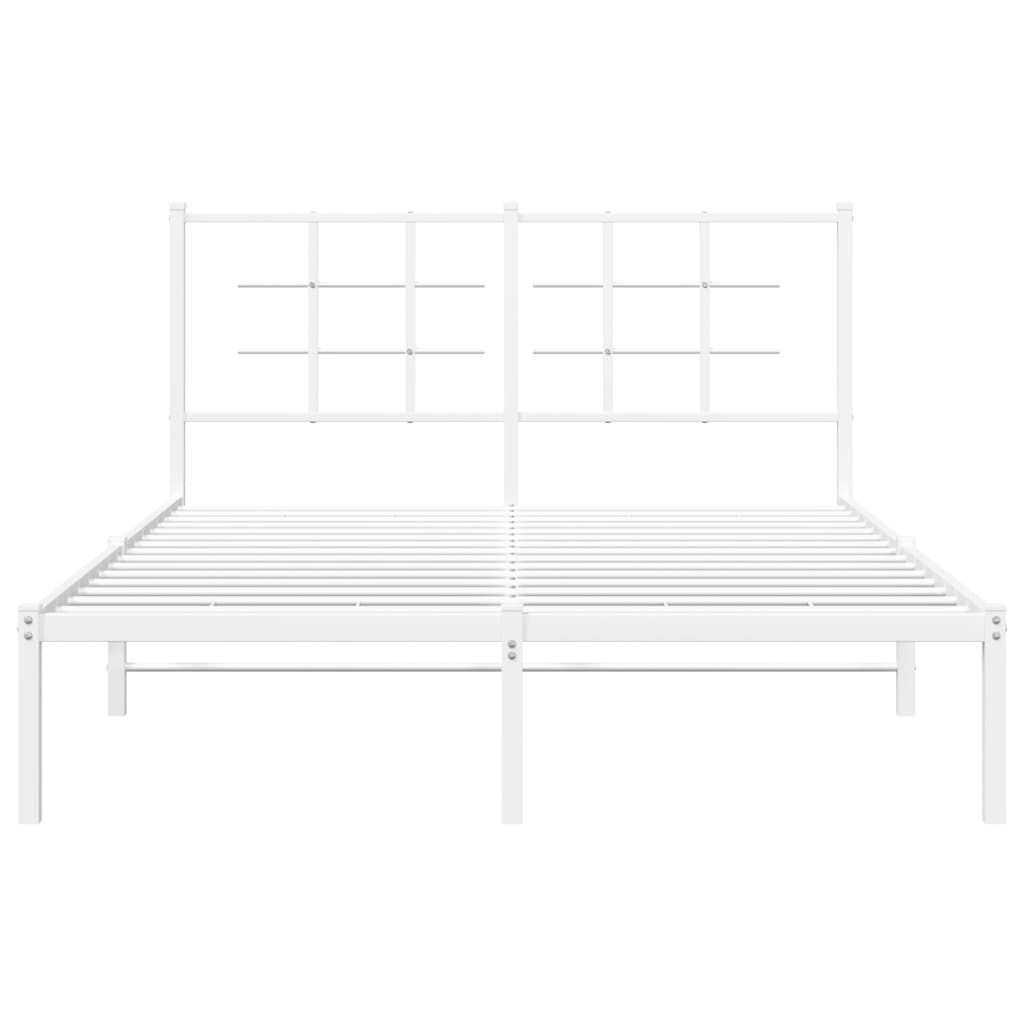 vidaXL Metal Bed Frame without Mattress with Headboard White 135x190 cm Double