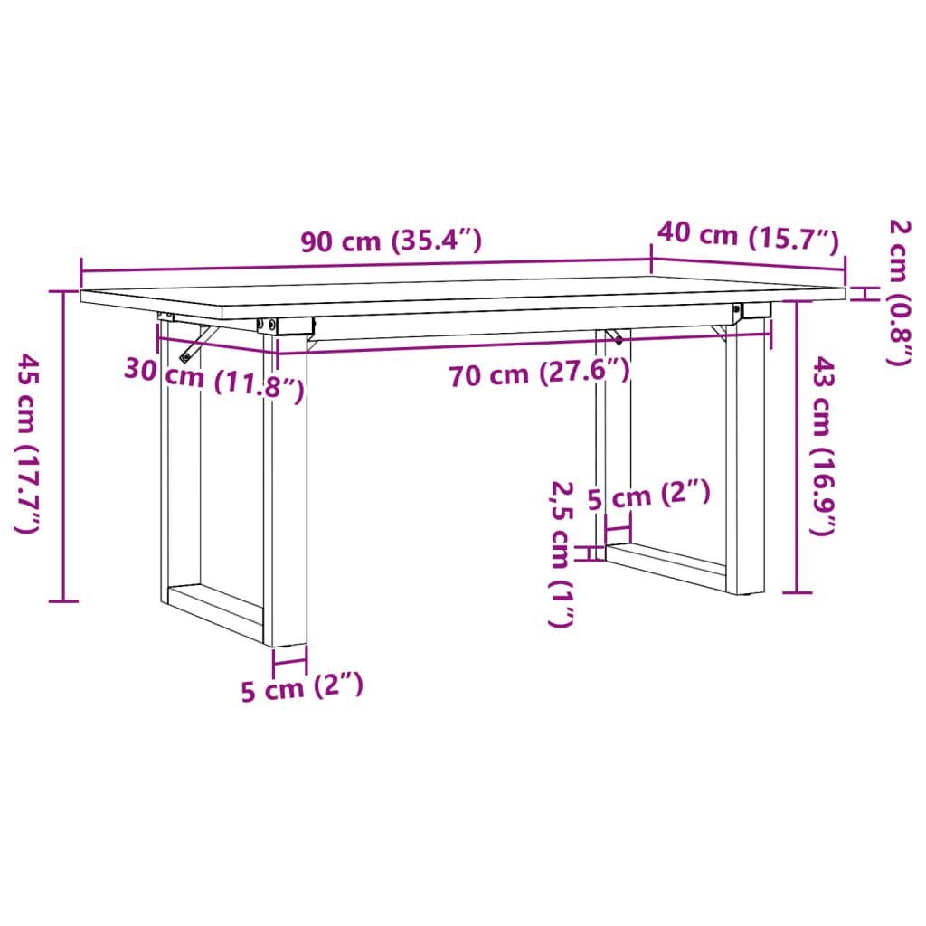 vidaXL Coffee Table O-Frame 90x40x45 cm Solid Wood Pine and Cast Iron