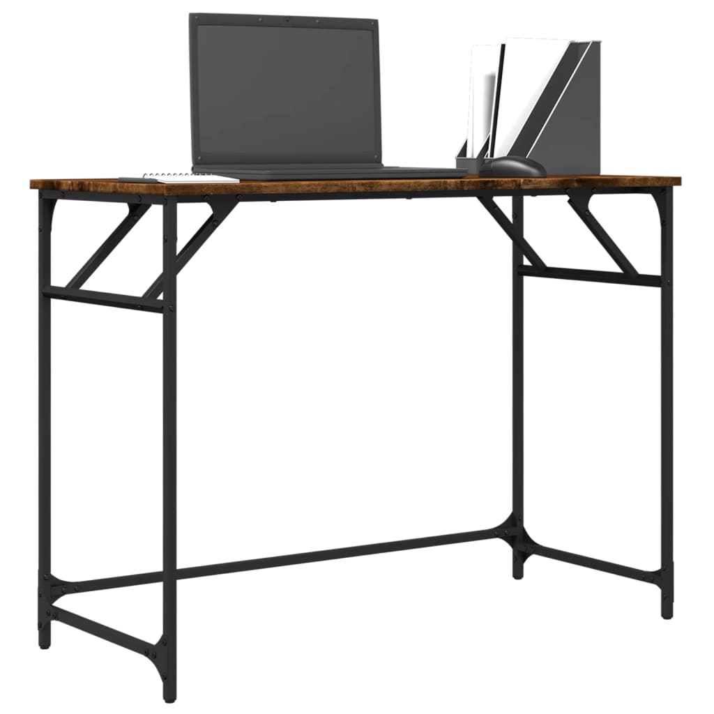 vidaXL Desk Smoked Oak 100x45x76 cm Engineered Wood and Powder-coated Steel