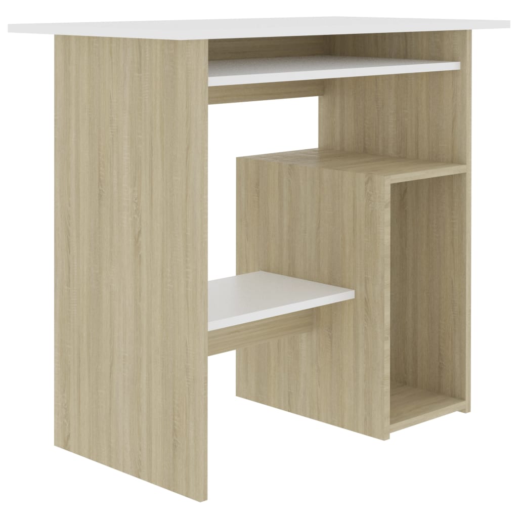 vidaXL Desk White and Sonoma Oak 80x45x74 cm Engineered Wood