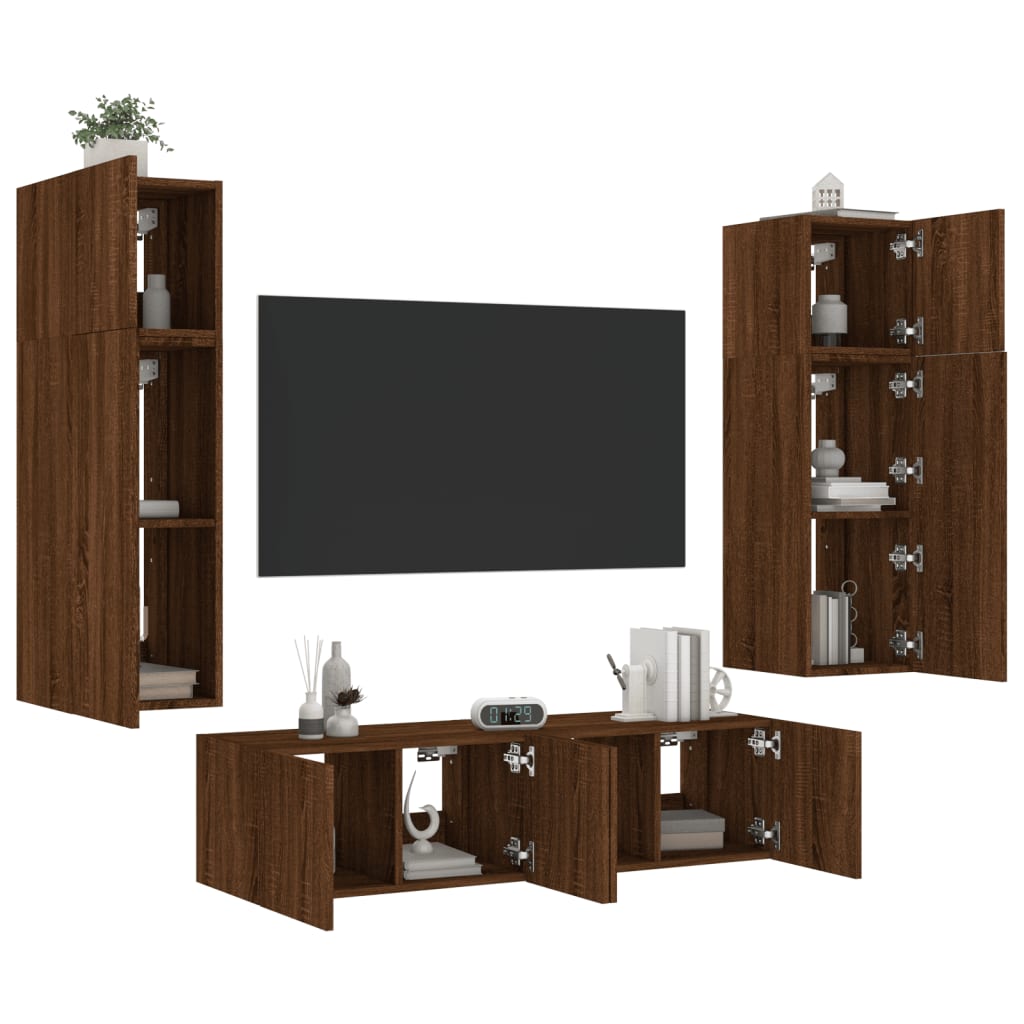 vidaXL 6 Piece TV Wall Units with LED Brown Oak Engineered Wood