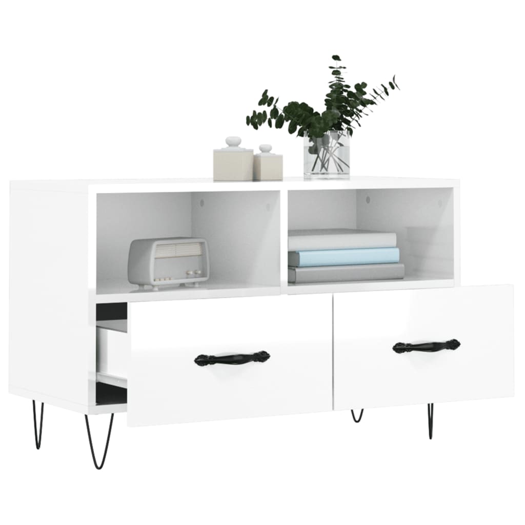 vidaXL TV Cabinet High Gloss White 80x36x50 cm Engineered Wood