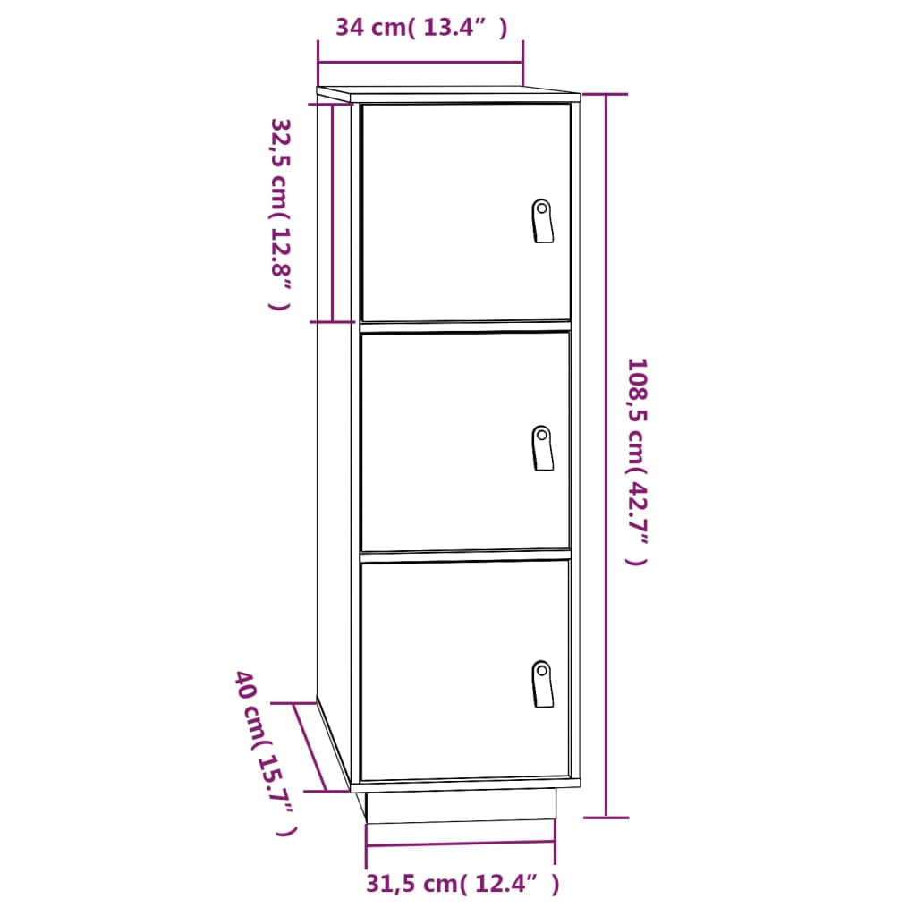 vidaXL Highboard Honey Brown 34x40x108.5 cm Solid Wood Pine