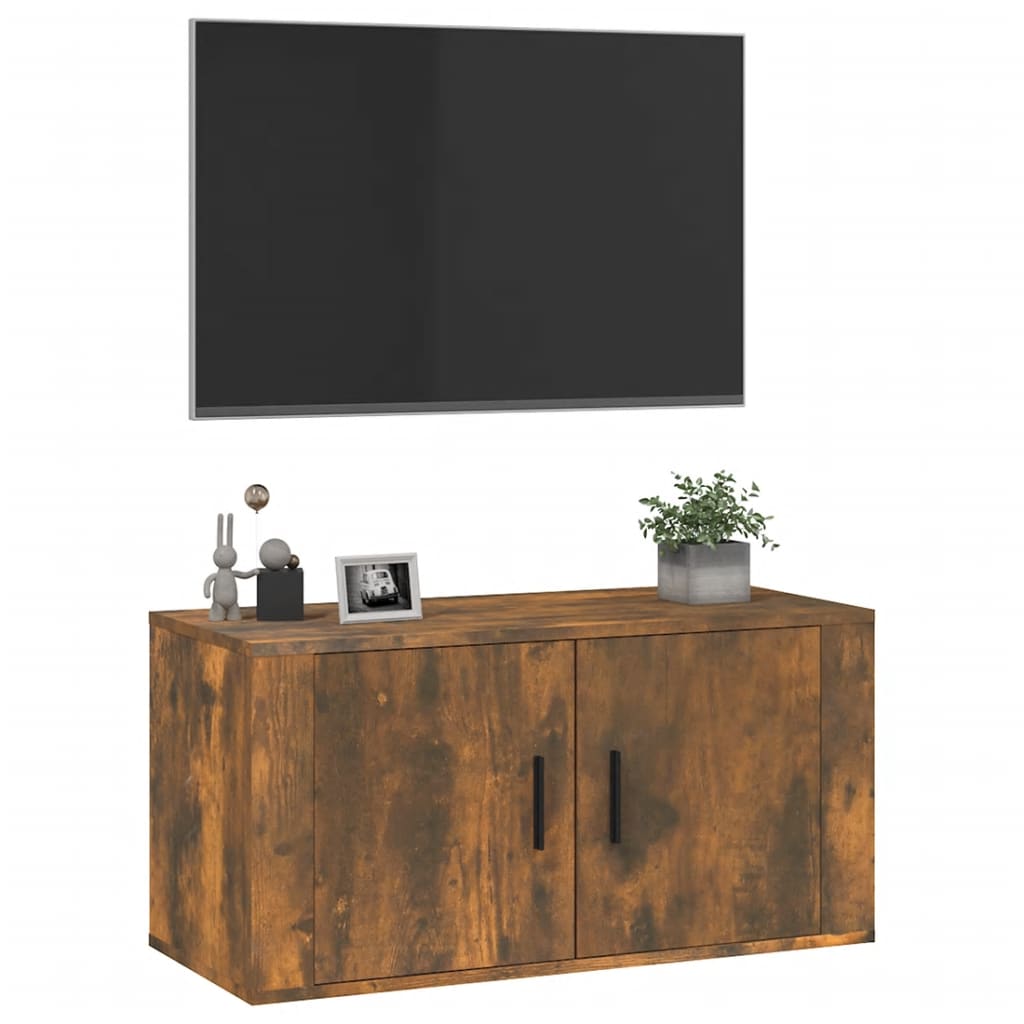 vidaXL Wall Mounted TV Cabinet Smoked Oak 80x34.5x40 cm