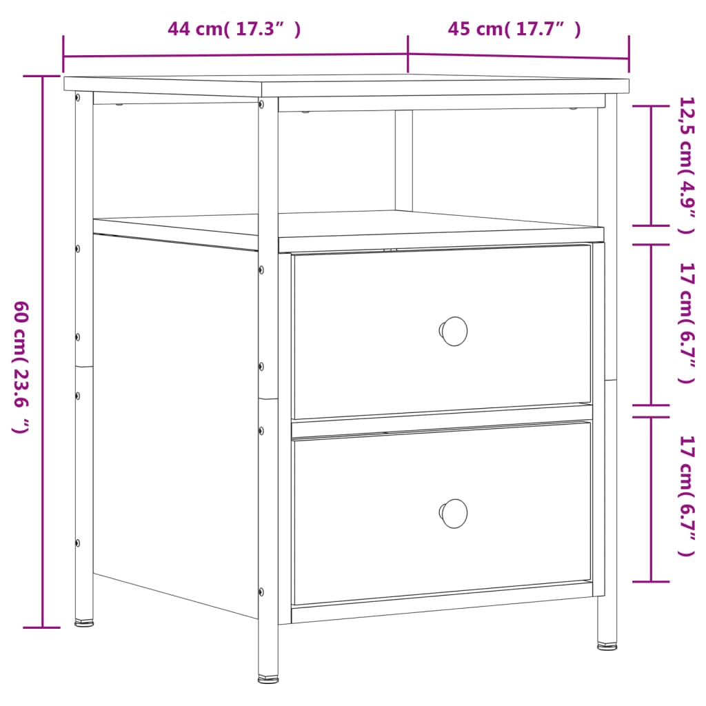 vidaXL Bedside Cabinet Smoked Oak 44x45x60 cm Engineered Wood