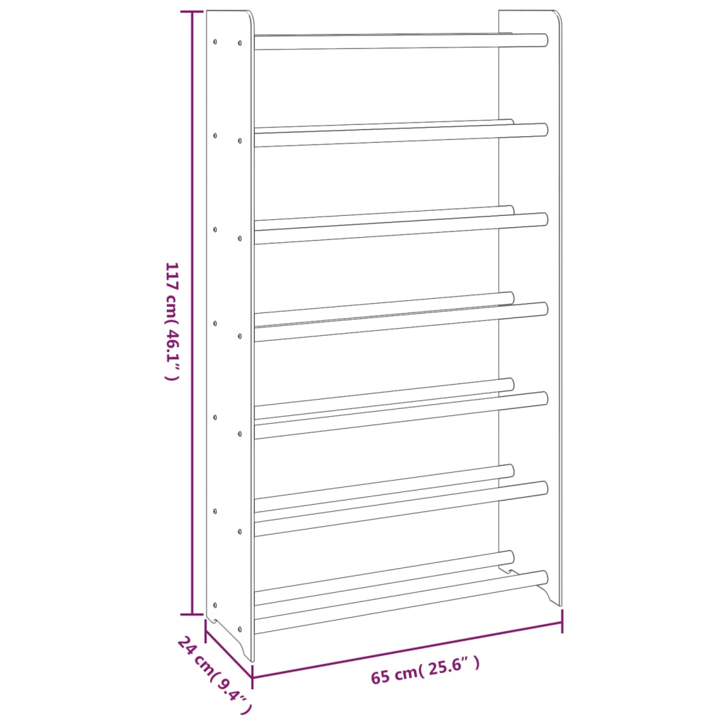 vidaXL Shoe Rack Brown 65x24x117 cm Engineered Wood