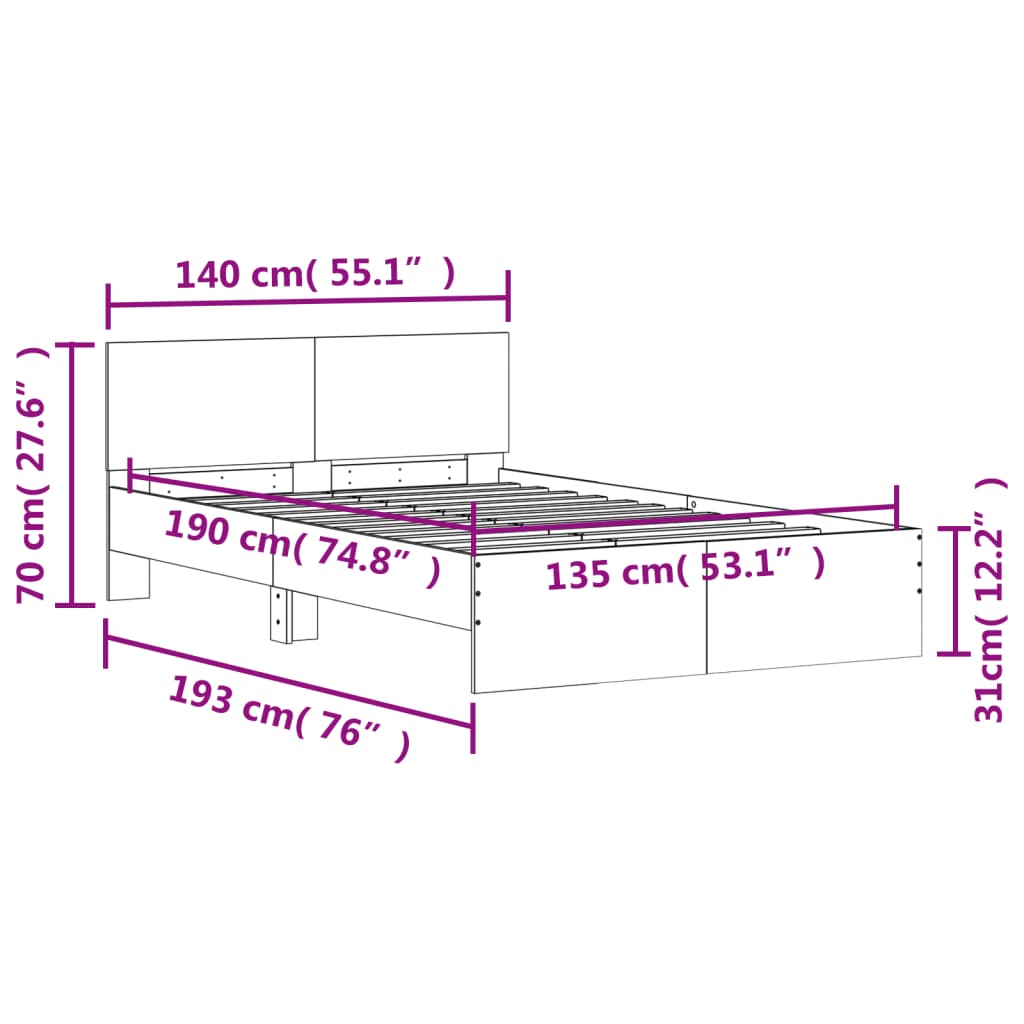 vidaXL Bed Frame without Mattress White 135x190 cm Double