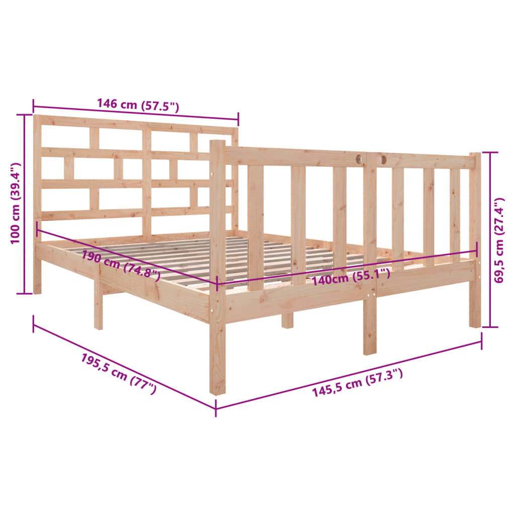 vidaXL Bed Frame without Mattress Solid Wood 140x190 cm (810062+814194)