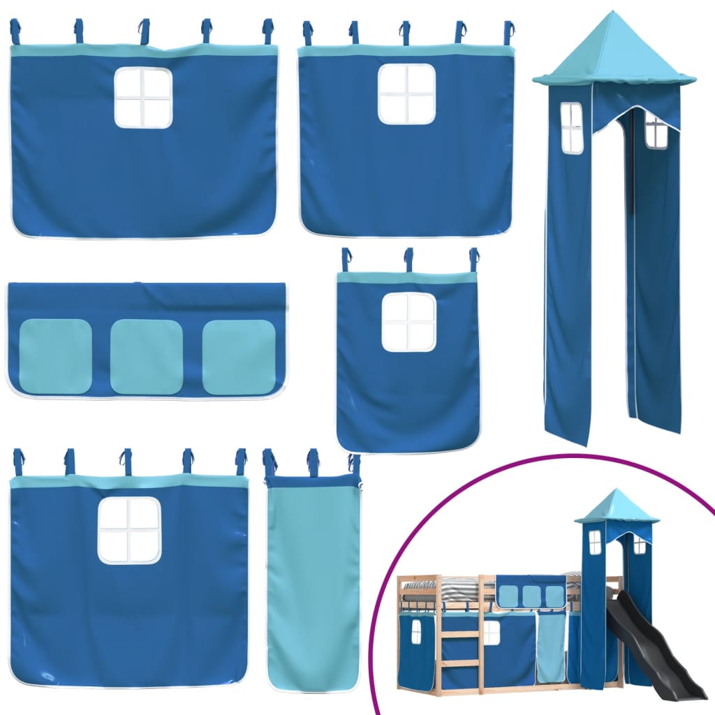 vidaXL Bunk Bed without Mattress with Slide and Curtains Blue 80x200 cm