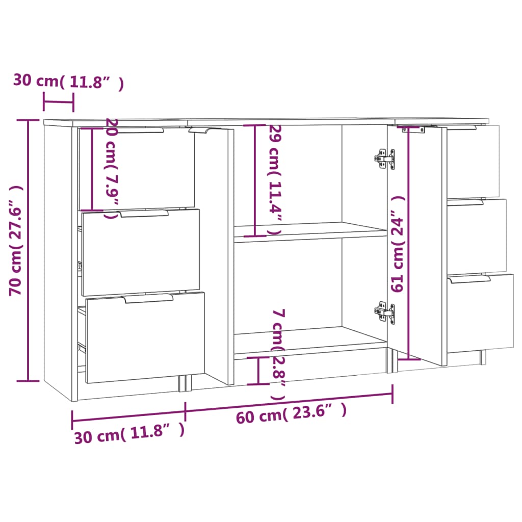 vidaXL Sideboards 3 pcs Concrete Grey Engineered Wood